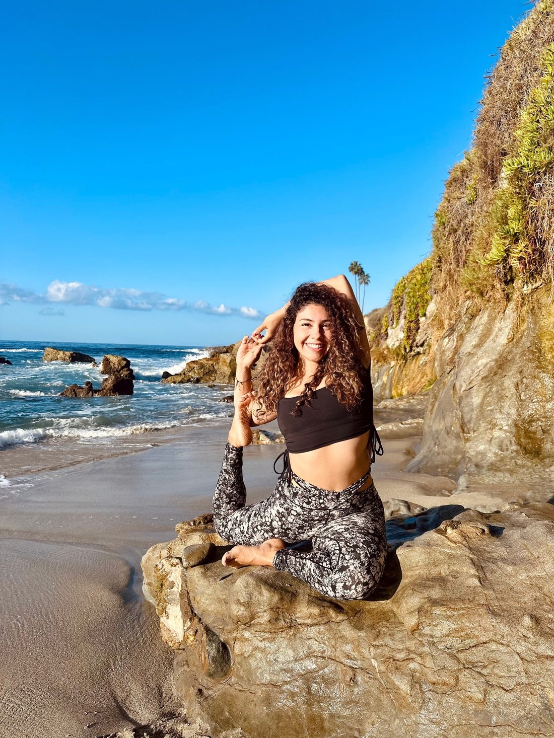 Danielle, your host, practising yoga on a Costa Rican beach